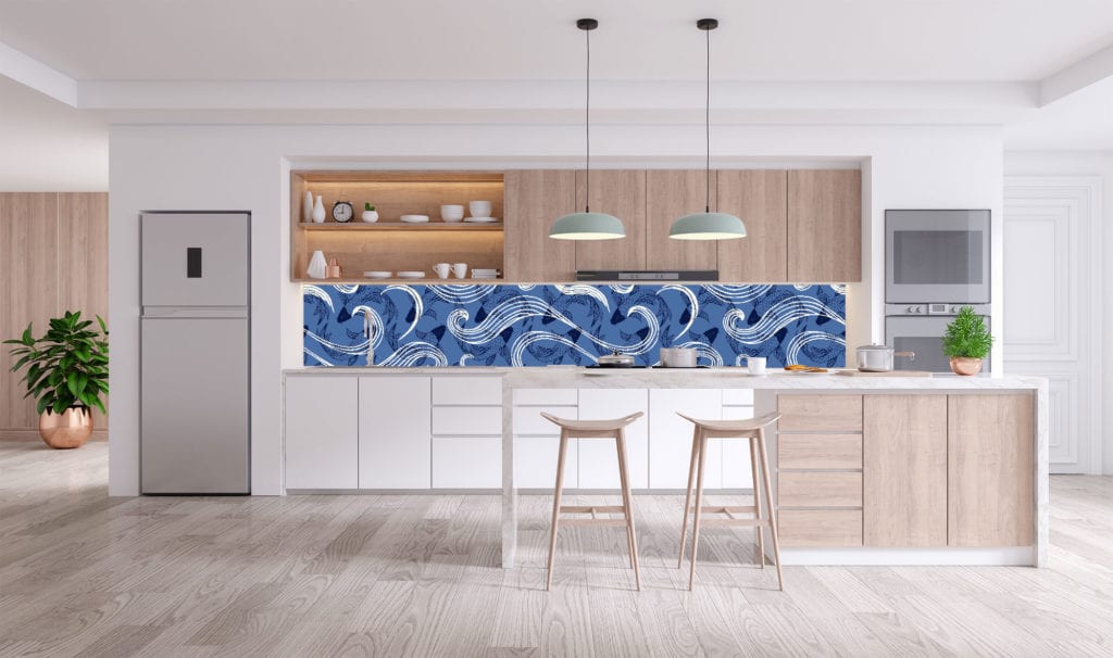 Japanese inspired splashback pattern design for a kitchen