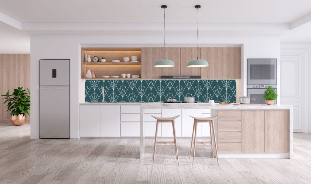 Art Deco splashback patterns and design in a modern kitchen