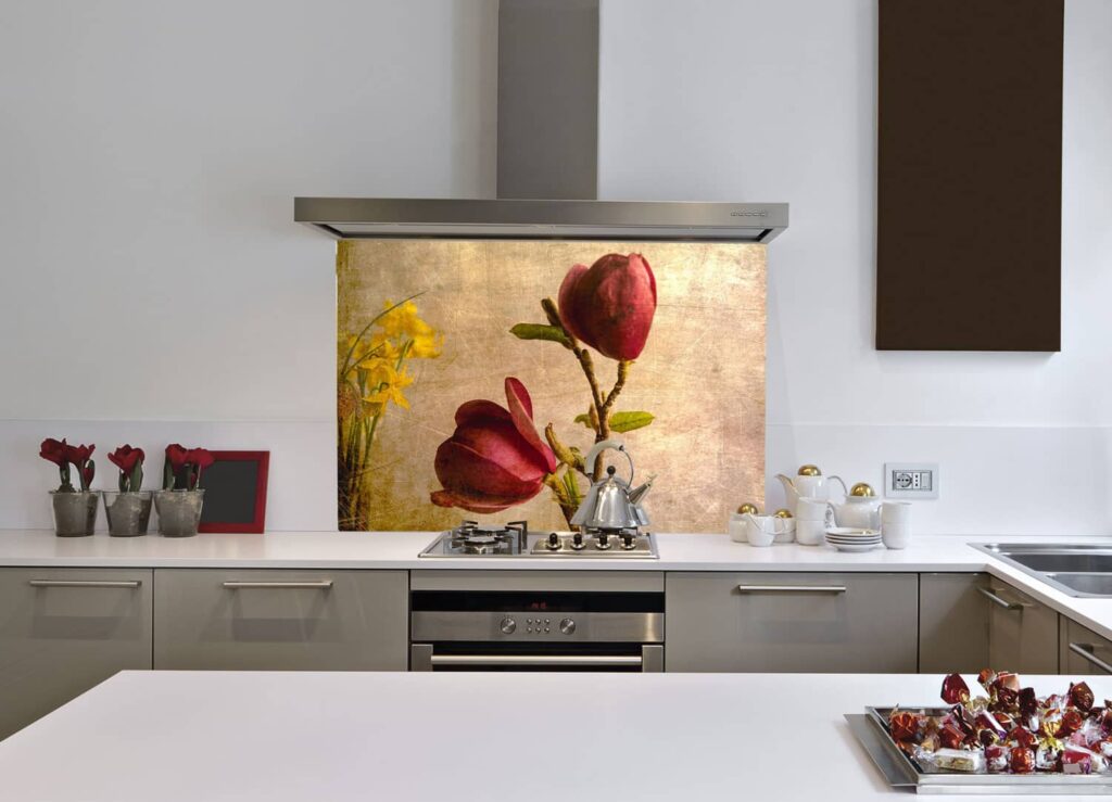 splashback kitchen mock up adding colour with flowers