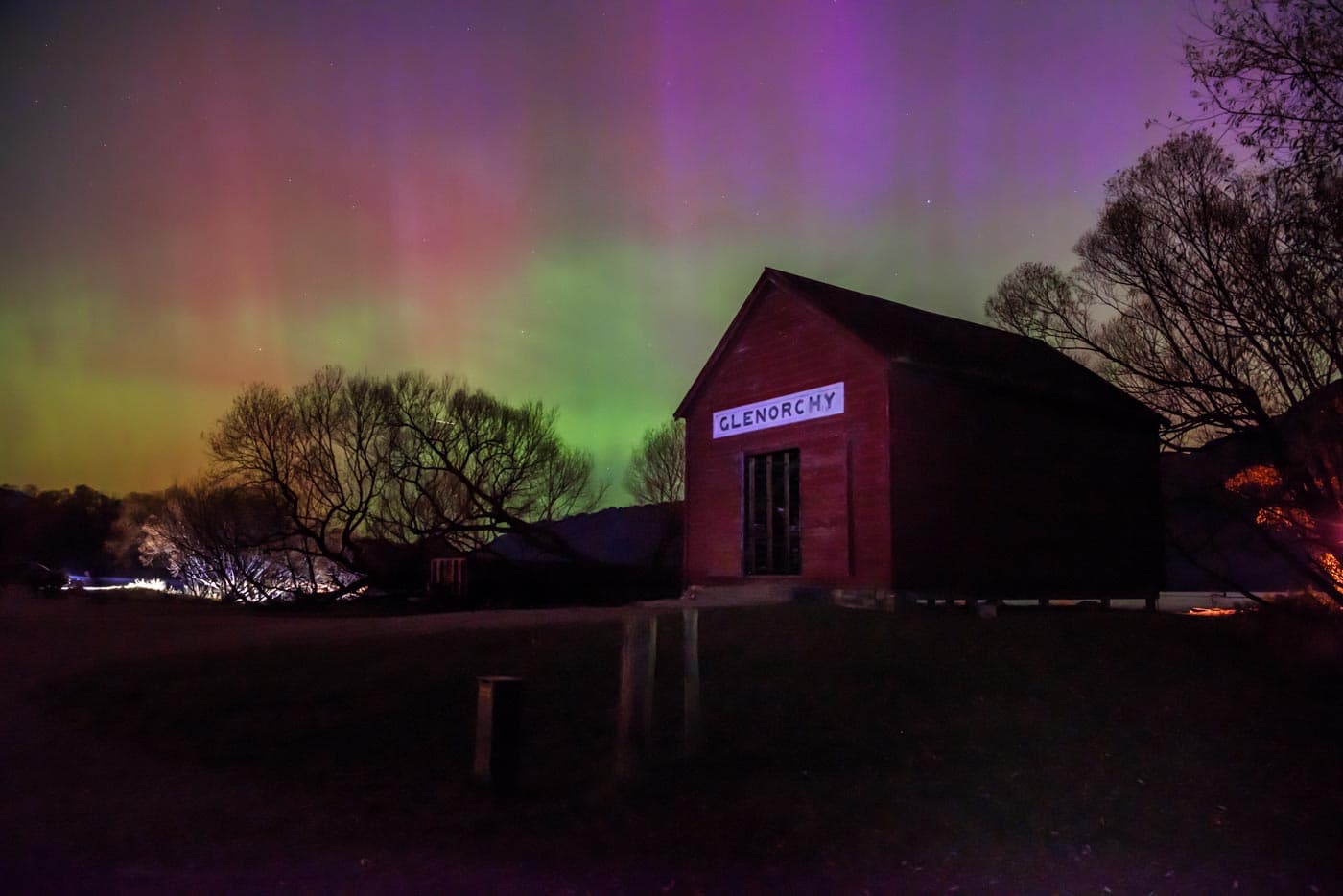 Glenorchy wharf shed with Southern lights